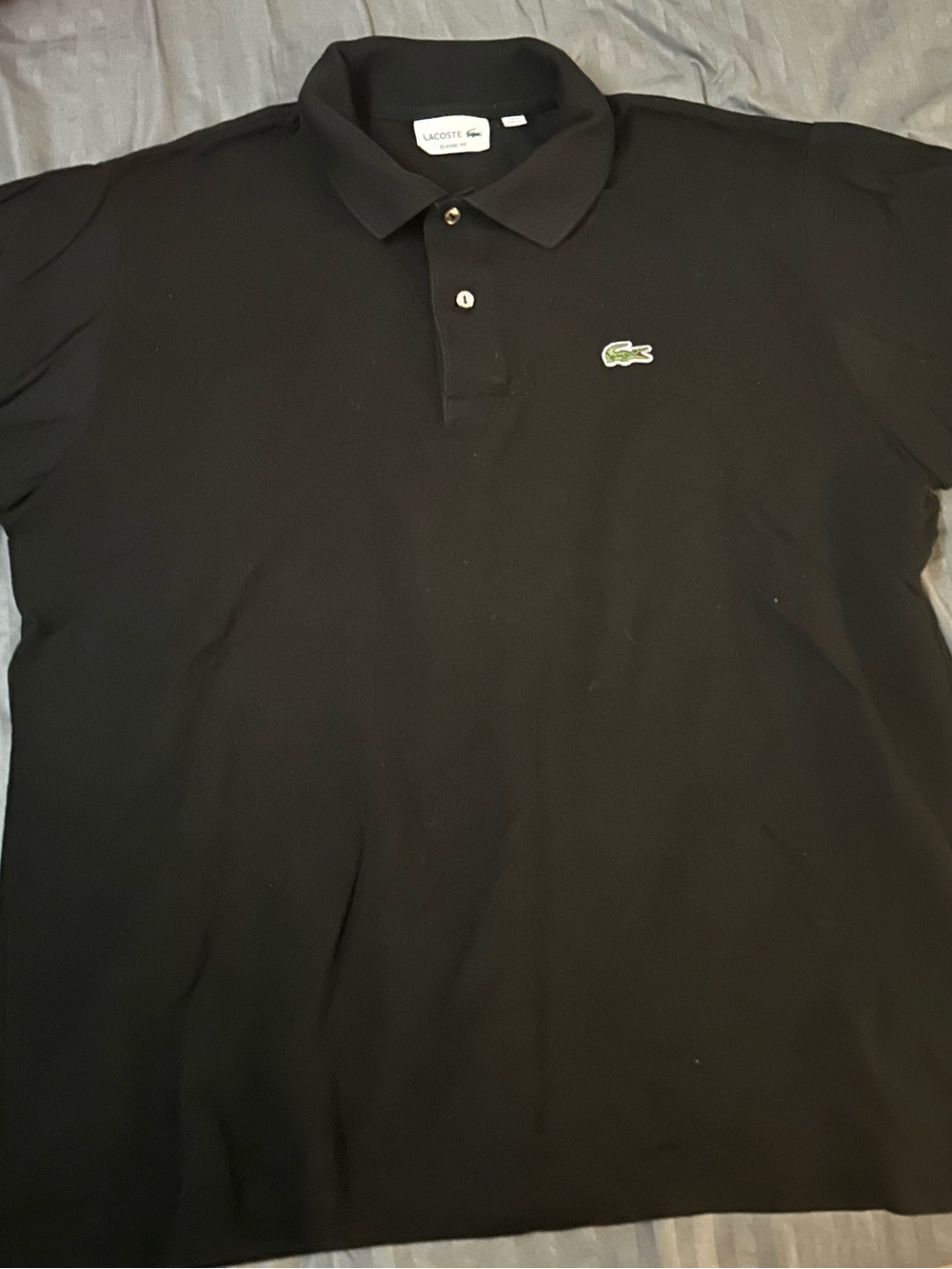 Lacoste Men's Black Polo with Green Crocodile Logo